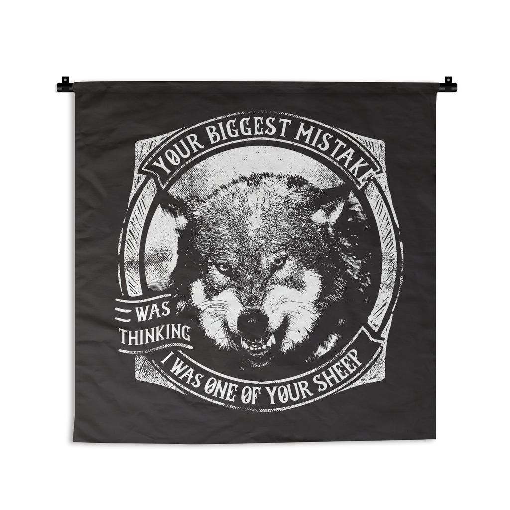 MuchoWow Wandteppich Wandbehang Wolf - Vintage - Illustration 90x90 cm Tapisserie Dekoration Wandtuch - Wandaufhänger