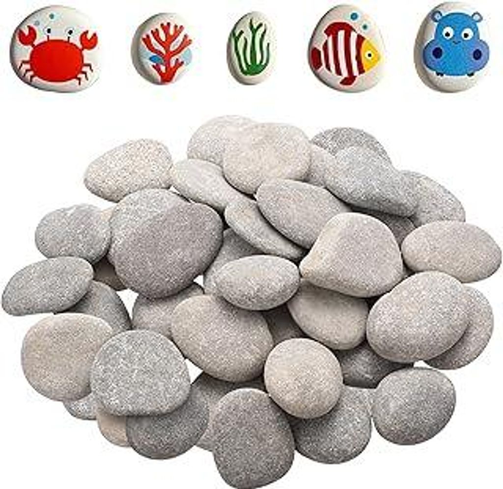 40 Stück Kieselsteine zum Bemalen Flache Steine zum Bemalen, 3-5 cm groß Gemalter Kies Dekosteine, Naturstein zum Basteln für Strand Kiesel Bunt...