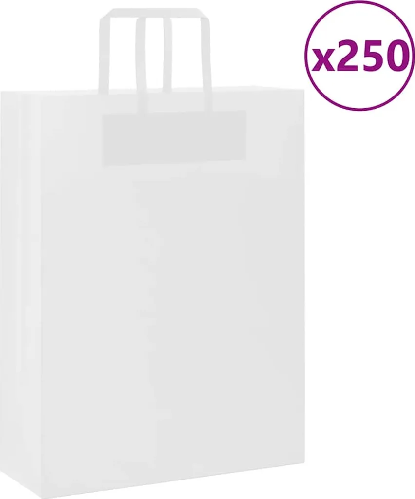 250 Sacchetti Carta Bianchi con Manici 32x12x42 cm - Shopper Kraft per Negozi