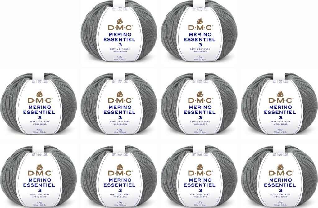 10x DMC Merino Essentiel-3 – DK-Garn aus 50 % Wolle und 50 %.Polyacryl, 8148, (Farbe 991)