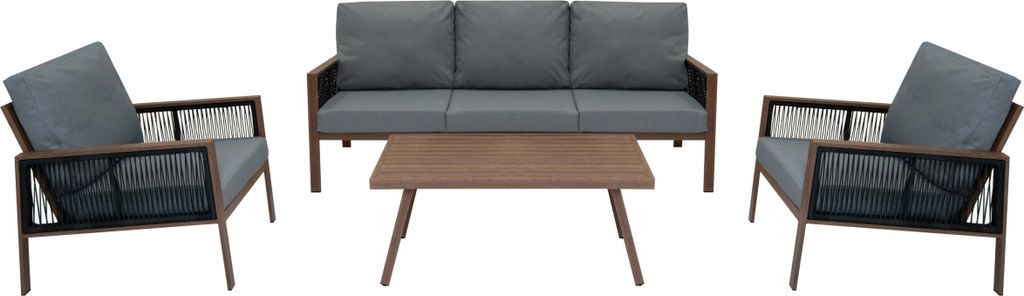 Outdoor Aluminium 4-teiliges Möbelset Garten Sofa Tisch Stühle Holzoptik