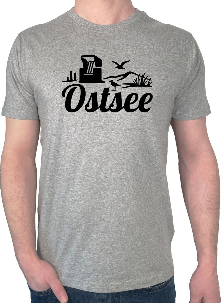 Huuraa Herren T-Shirt Ostsee Strandmotiv L Sport Grey Bio Baumwolle Fairtrade Herrenshirt Geschenkidee