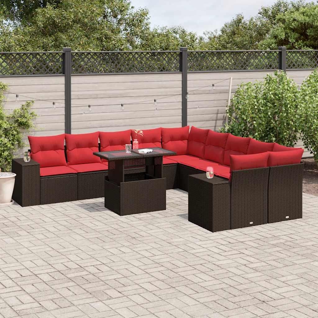 Maison Exclusive - 11-teiliges Gartensofa-Set mit Kissen, braun, Polyrattan