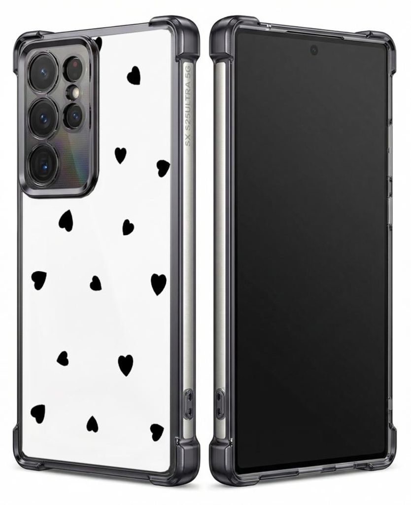 Personalisierte Hülle mit Bild für Samsung Galaxy S25 Edge Elektroplattiert TPU Stoßdämpfer Handyhülle mit Druckdesign mit schwarzem Herzmuster