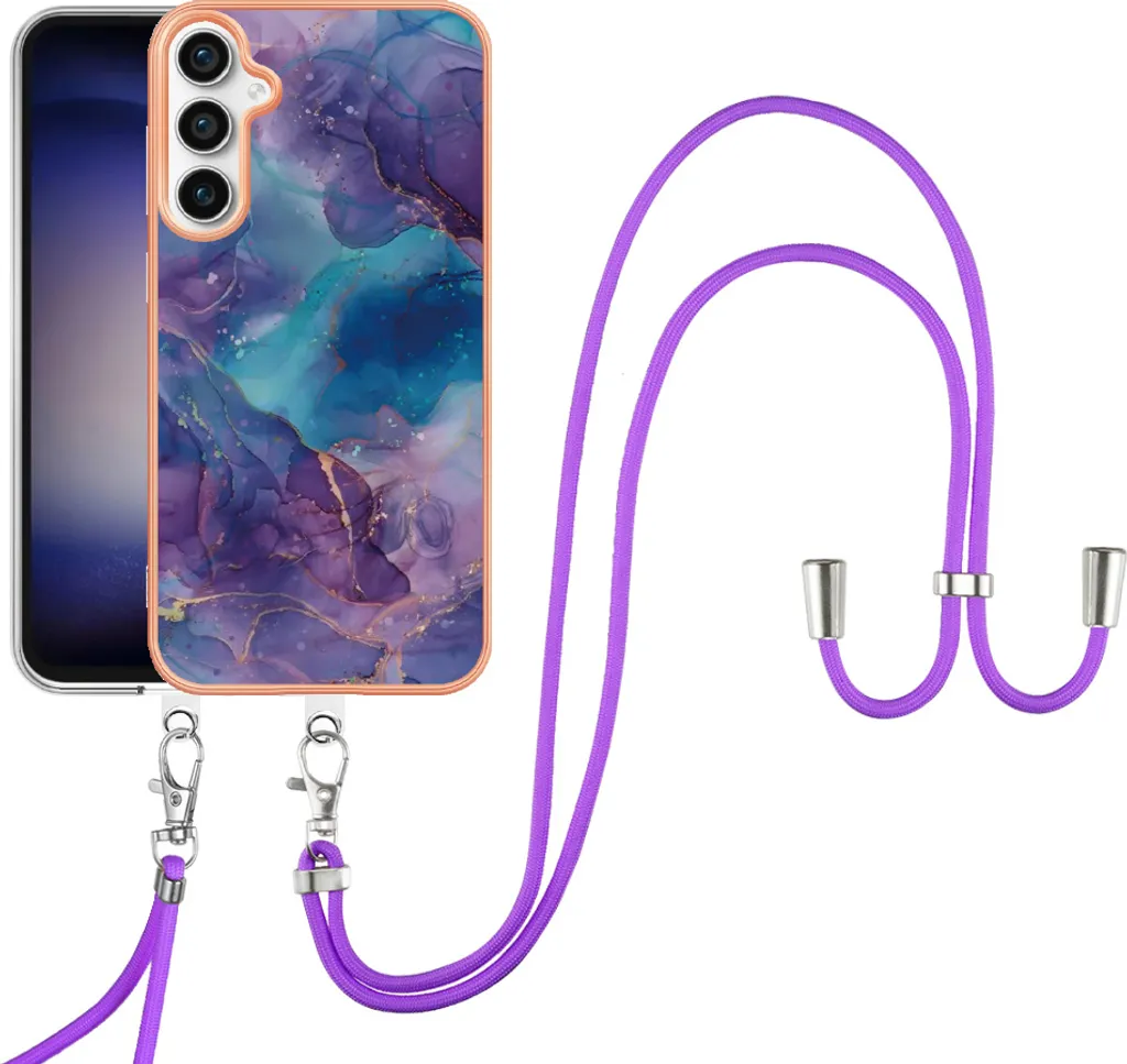 Custodia con cinturino per Samsung Galaxy S23 FE, bumper in TPU a fantasia, custodia protettiva con cinturino regolabile Blu scuro