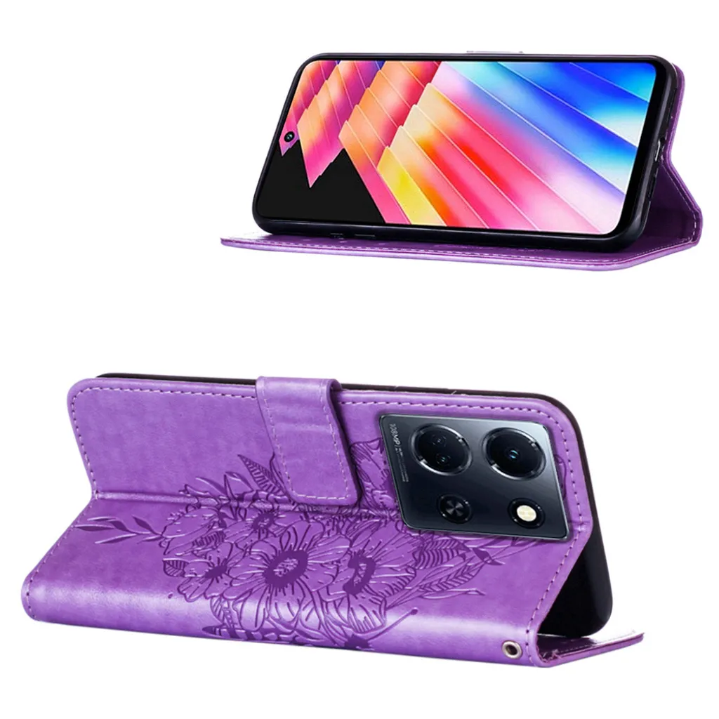 Custodia Infinix Note 30 5G Farfalla in Rilievo - Pelle Viola Premium - 3