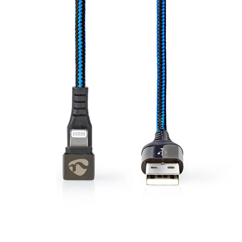 Nedis USB-Kabel - USB 2.0 - Apple Lightning 8-Pin - USB-A Stecker - 12 W - 480 Mbps - Vernickelt - 1.00 m - Rund - Geflochten / Nylon - Blau / Schw...