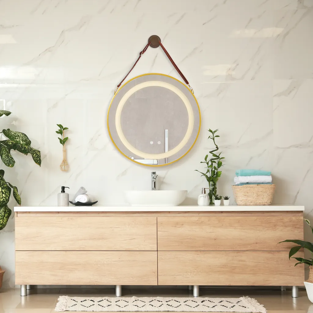 Specchio Rotondo LED 60cm Oro Picerno Sospeso - 3 Tonalità Luce