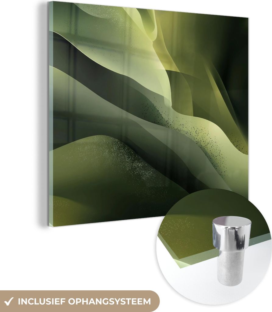MuchoWow Glasbilder - Bilder auf Wandbild - Foto auf Glas Spiele - Wellen - Abstrakt - Hügel - Grün 40x40 cm Wanddekoration aus Glas - Acrylglasb...