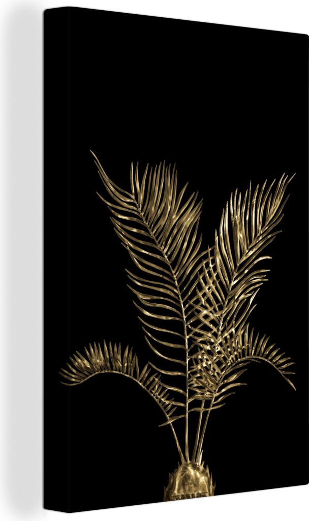 OneMillionCanvasses - Leinwandbilder - 90x140 cm, Blätter - Schwarz - Gold, Wandbilder Kunstdruck Wanddekoration - Wandschmucke - Schlafzimmer