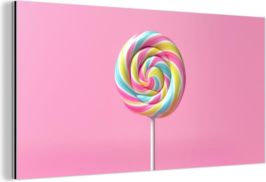 MuchoWow Wanddekoration Metall Metallbild Wandkunst 40x20 cm Lollipop - Rosa - Süßigkeit - Süß MuchoWow Aluminium Gemälde - Bild - Aluminium