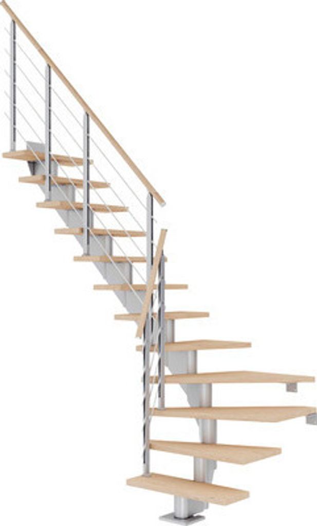 Pertura Mittelholmtreppe Alena Eiche Leimholz Perlgrau 1/4 Produktbild 