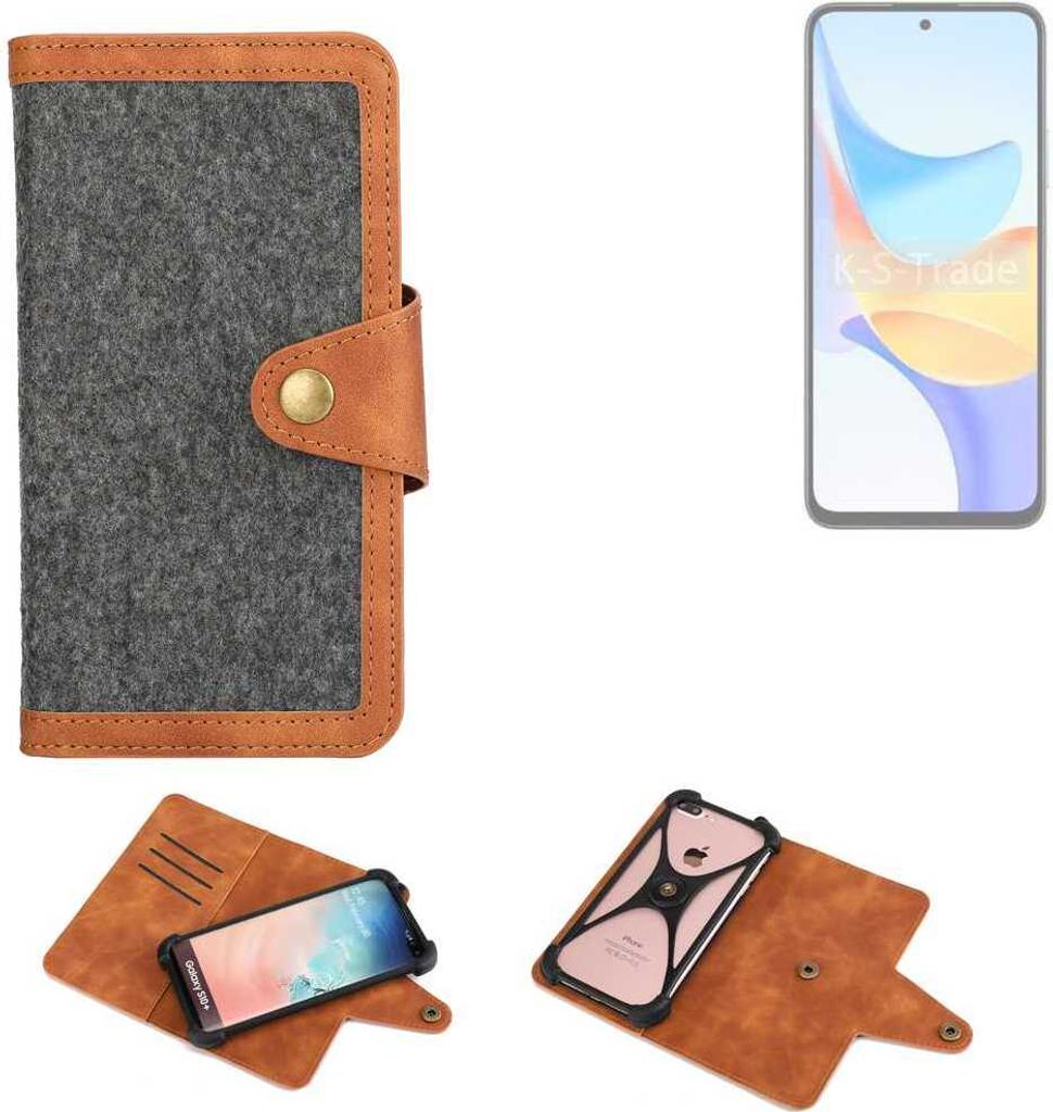 K-S-Trade Schutzhülle Handyhülle kompatibel mit Honor Play 50 Filz Hülle Kunst-Leder dunkelgrau braun (1x)