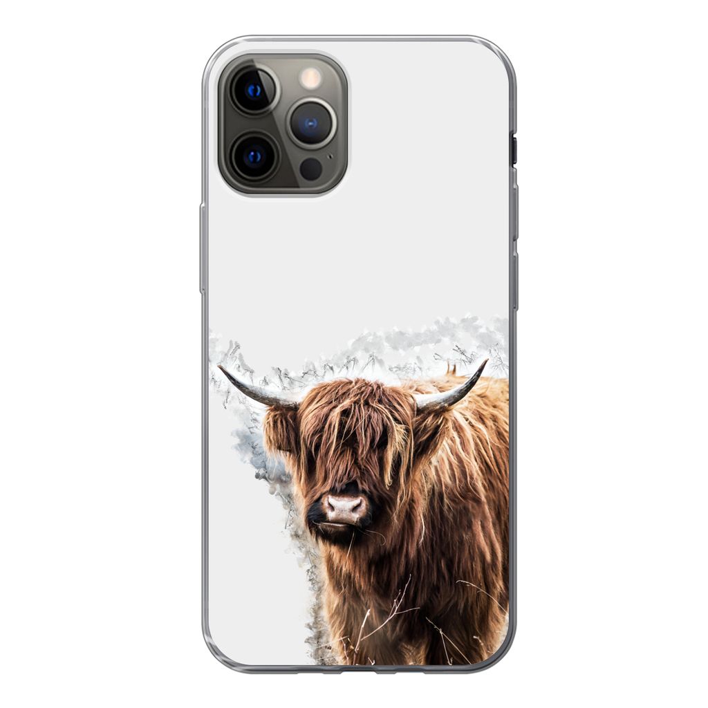 MuchoWow Handyhülle Schutzhülle Hülle für iPhone 13 Pro Schottischer Highlander - Farbe - Grau Silikon Softcase Handy Hülle - Handy-Tasche