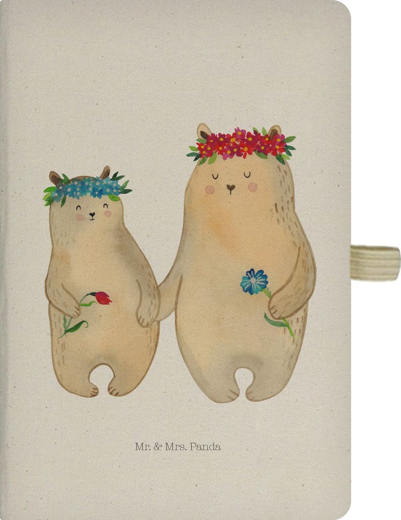Mr. & Mrs. Panda Kladde Bären mit Blumenkranz - Transparent - Geschenk, notizbuch, Journal, Kinder, Family, Tagebuch, Muttertag, Skizzenbuch, Mama...