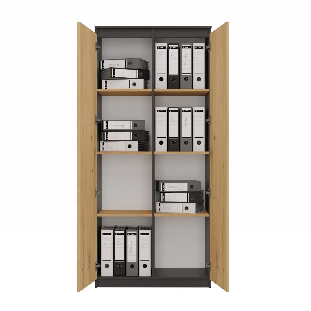 Bibliothèque de bureau KALEV bicolore chêne artisanal robuste et design - 6