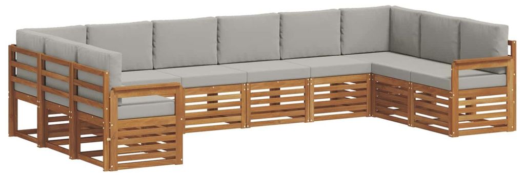 vidaXL Ecksofa Set 10 pcs Natürlich und Hellgrau Massivholz Akazie