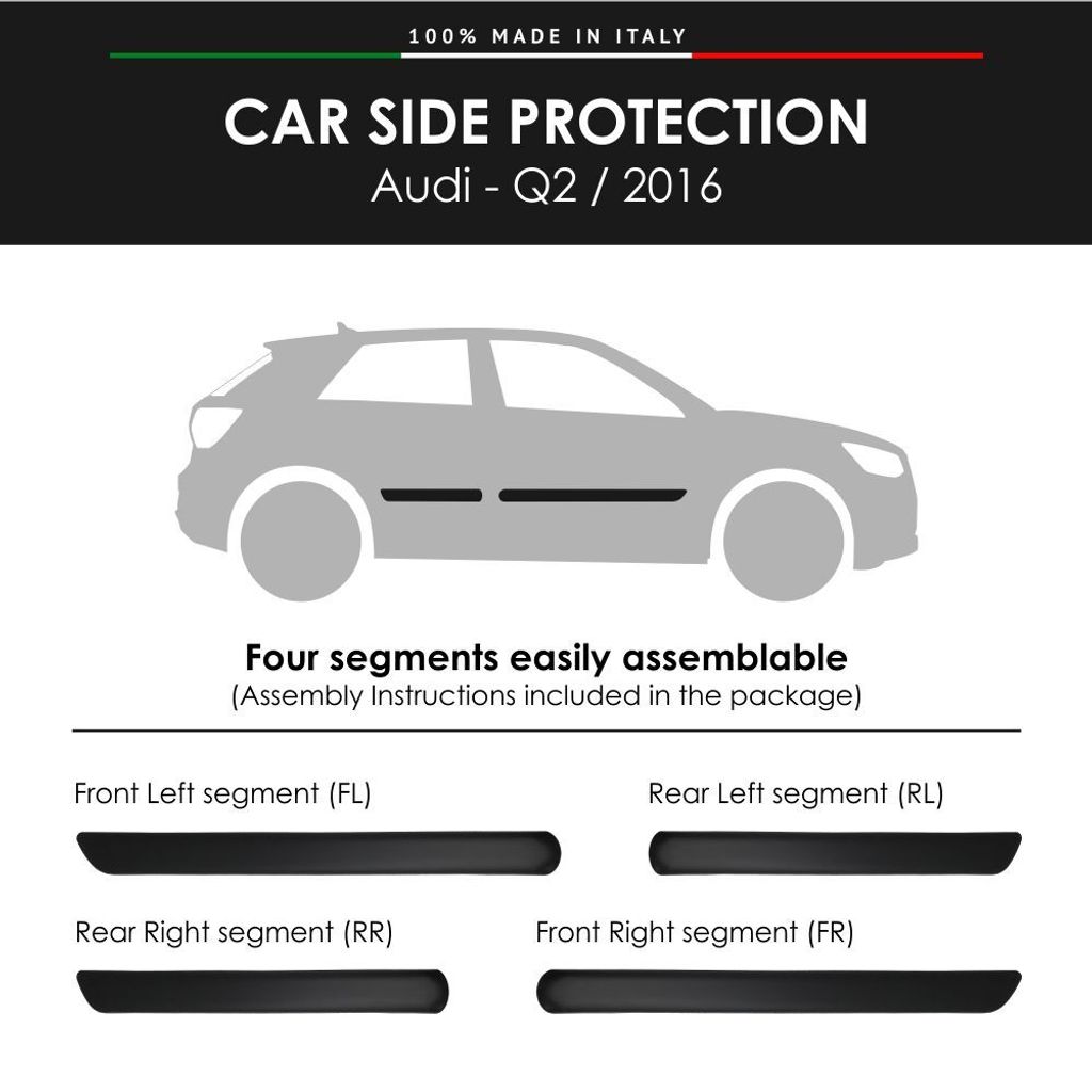 Seitenleisten Stoßfänger für Audi Q2 2016 mit doppelseitigem Aufkleber 3M