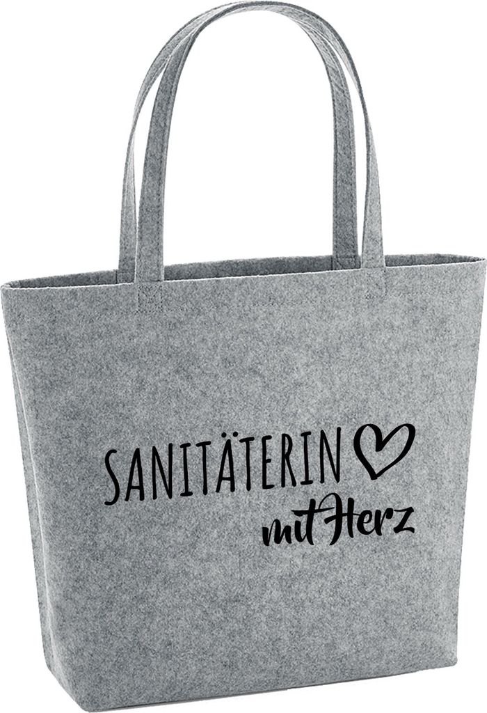 Huuraa Filzshopper Sanitäterin mit Herz 22 Liter Grey Melange Filztasche Geschenkidee