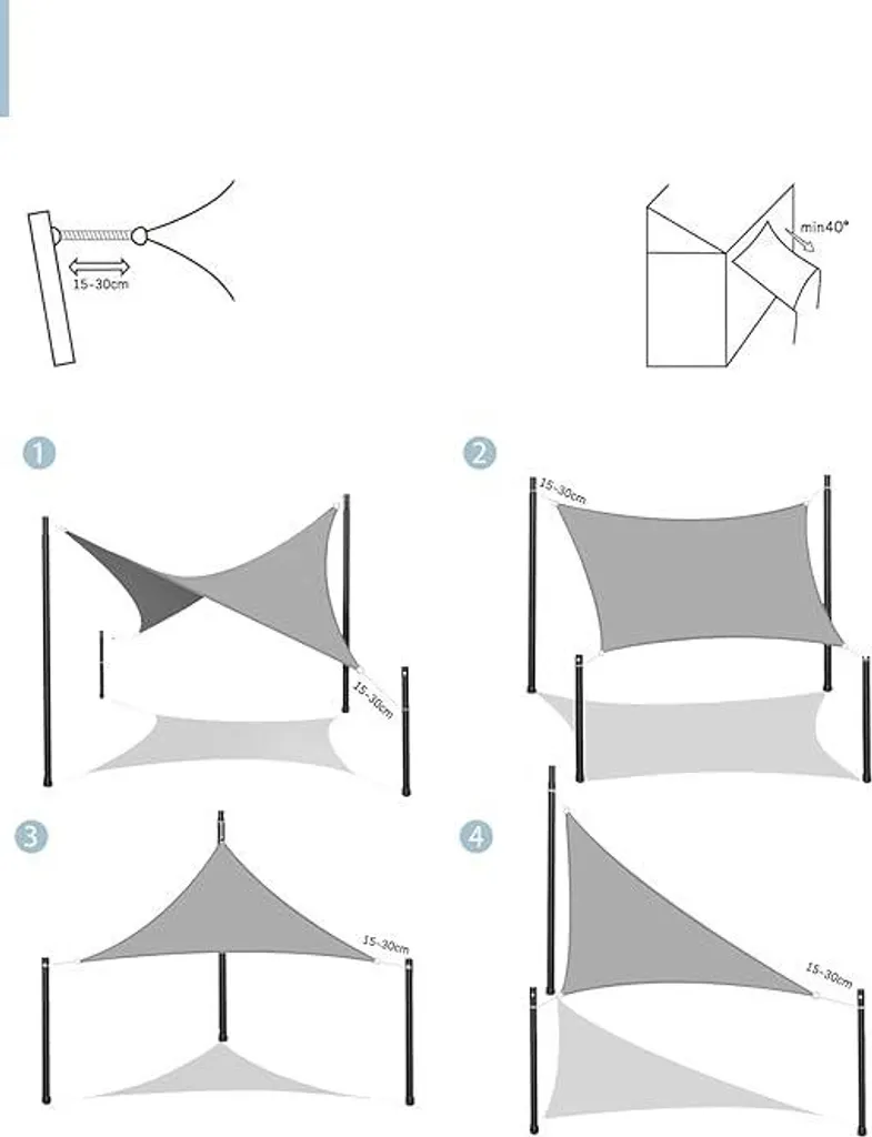 Voile d'ombrage rectangulaire AXT SHADE 4x5m gris clair imperméable - 5