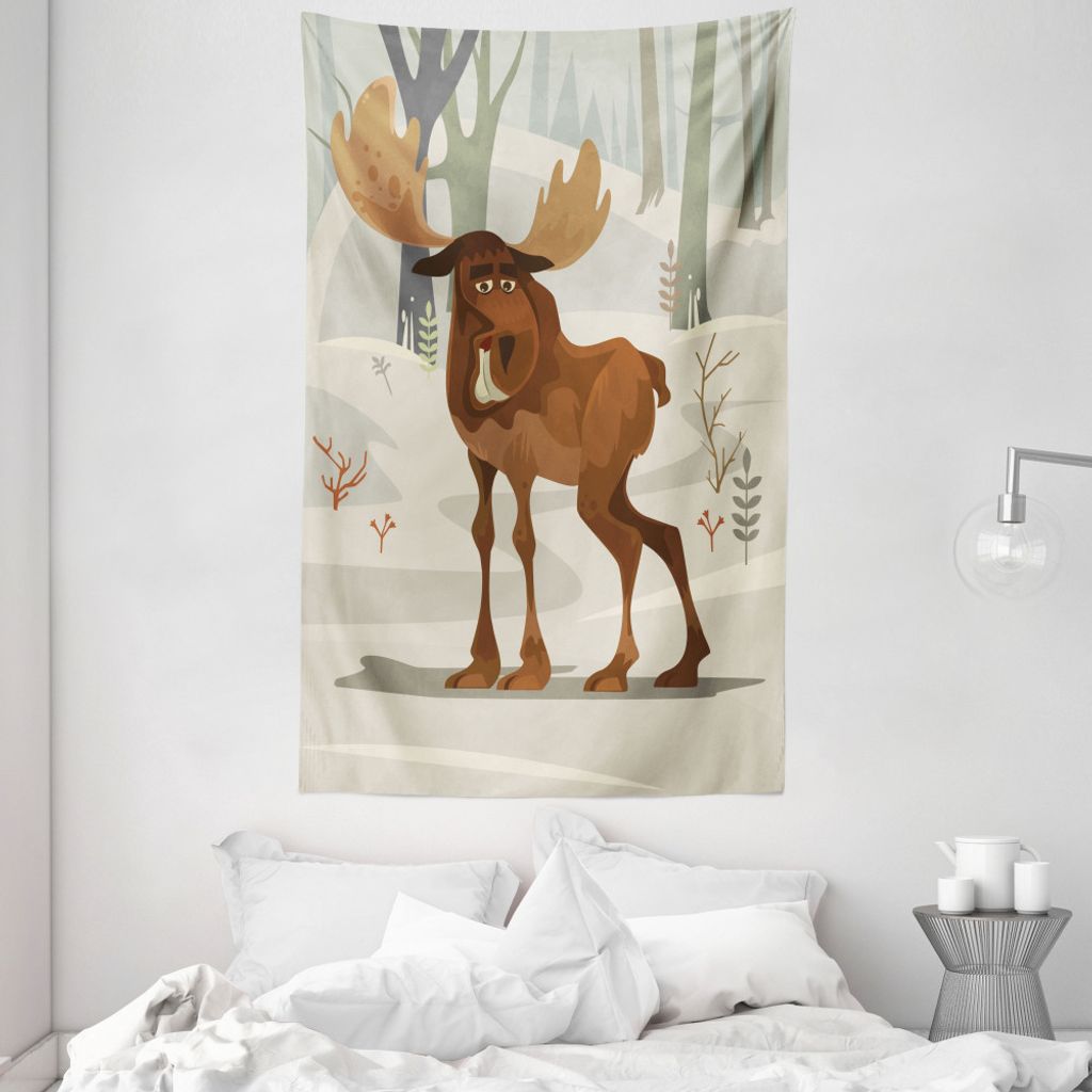 ABAKUHAUS Northwoods Wandteppich und Tagesdecke, Lustige Elch-Maskottchen aus Weiches Mikrofaser Stoff Waschbar ohne Verblassen Digitaldruck, 140 x...
