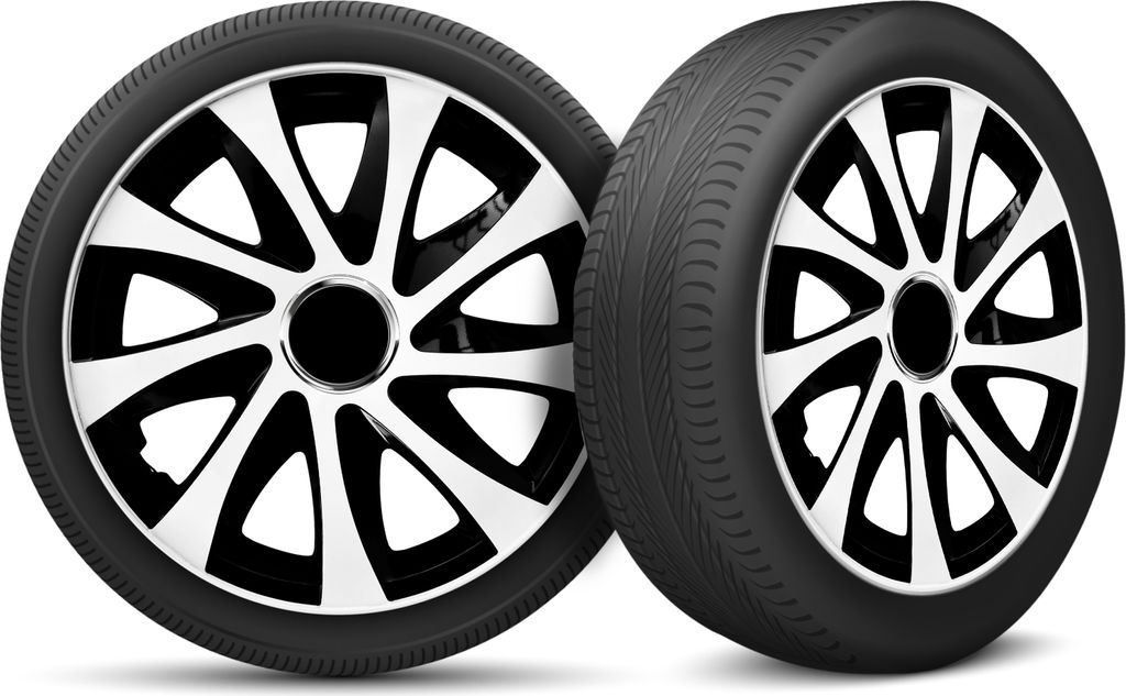 Auto Radkappen Radzierblenden 4er Set passend für alle Stahlfelgen - einstellbarer Sicherungsring - 14 Zoll - Schwarz Weiß