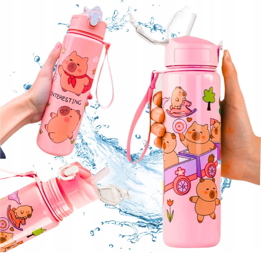 Capybara Trinkflasche mit Strohhalm für Kinder zur Schule, 690 ml
