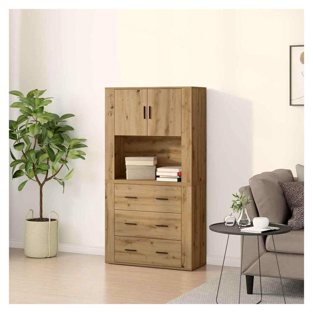 Rechteckiges Holzsideboard Hochbuffet Regal Stauraum Wohnzimmer Esszimmer Home Office - Eiche