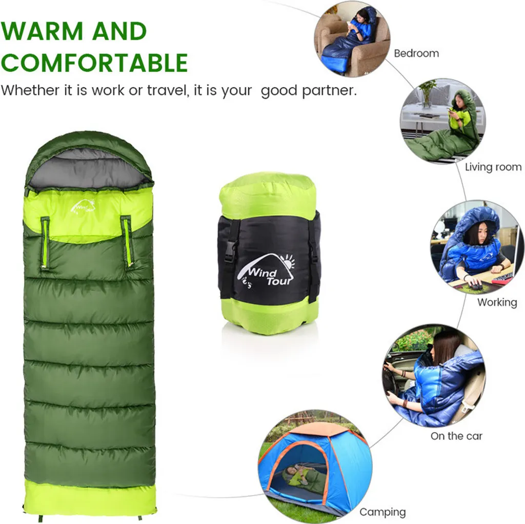 Sac de couchage jumelable droit vert extérieur avec option format XXL