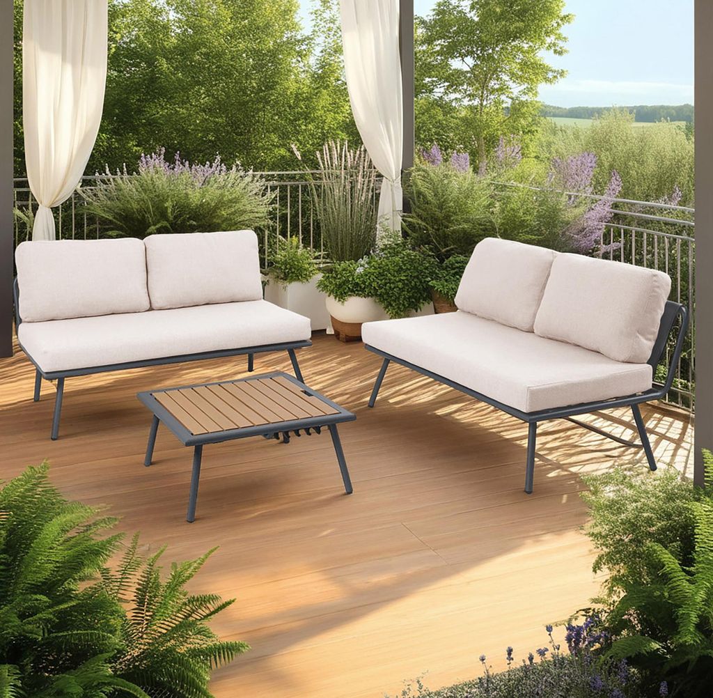 riess-ambiente Outdoor Lounge Sitzgruppe MOBILE MODULAR anthrazit hellgrau mit Tisch wetterfest