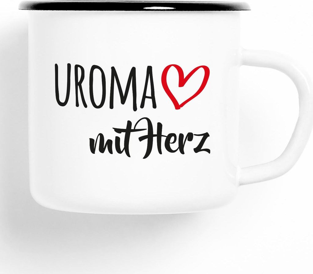 Huuraa Emaille Tasse Uroma Geschenk Kaffeebecher Vintage 300ml Uroma Präsent