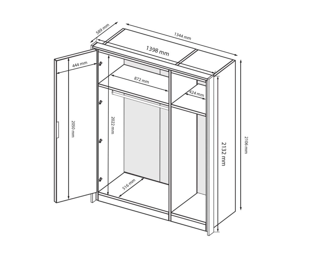 3‐türiger Drehtürenschrank Lava / Matt - 1400 × 2130 × 585 mm
