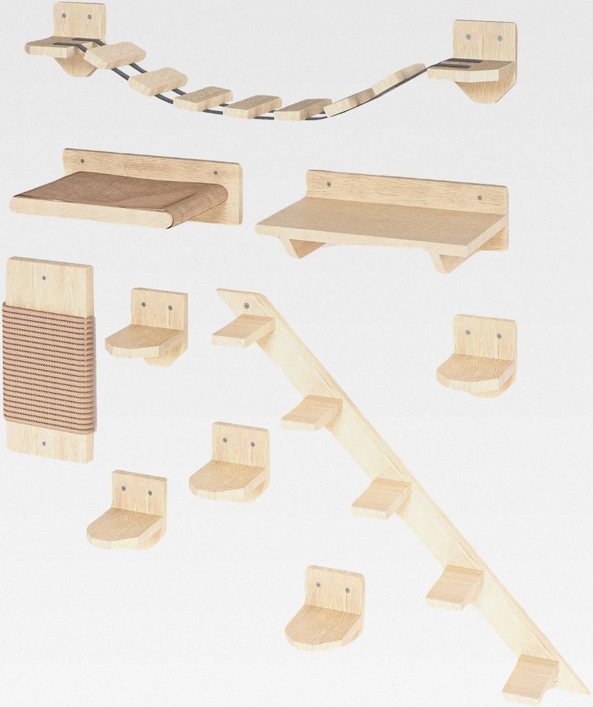 Kletterwand Katzen Wandliege Katzenliege Katzenbett Katzenregal Wandmontage XXL (Kletterwand Set)