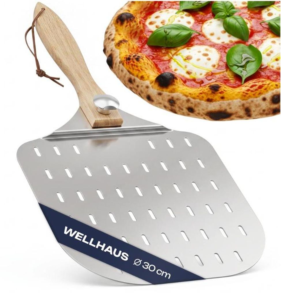 WELLHAUS Pizza Schaufel klappbar perforiert 30 cm Aluminium Produktbild 