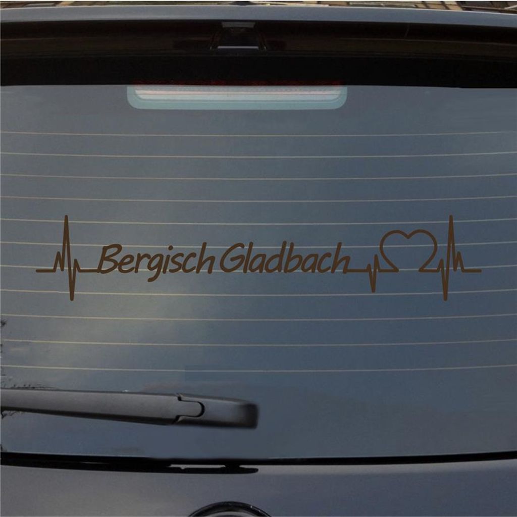 Heckscheibenaufkleber Bergisch Gladbach Herzschlag Puls Stadt Liebe 55x11 cm Braun Auto Aufkleber Sticker