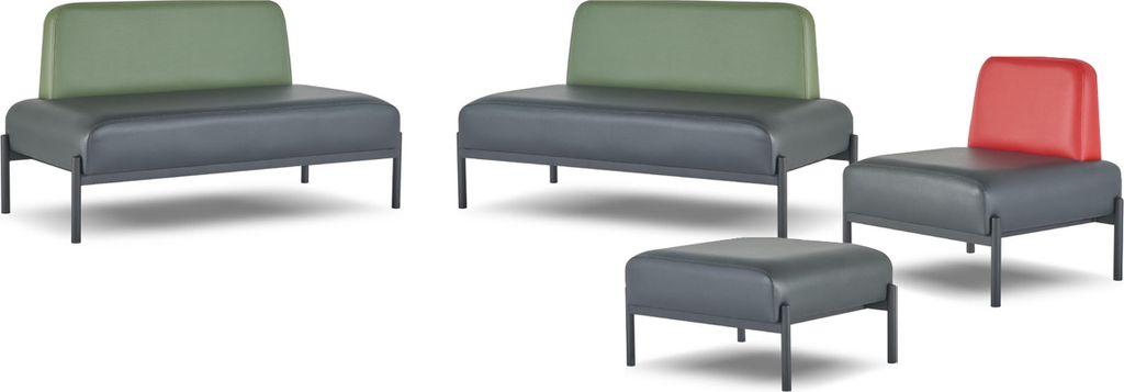 Sofagarnitur Schwarz Grün Rot Art Deco Sofa-Set 2-Sitzer Sessel Hocker