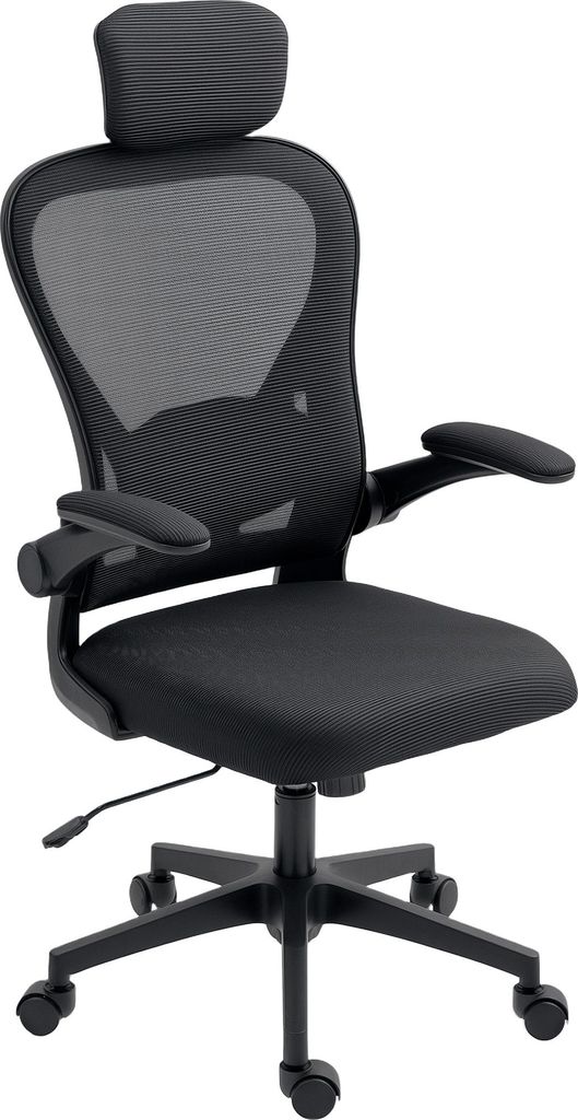 Bürostuhl Ergonomischer Schreibtischstuhl mit Hochklappbaren Armlehnen, Verstellbarer Lendenwirbelstütze Schwarz