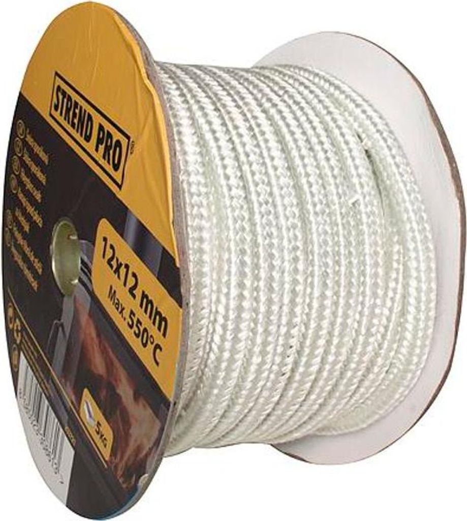 Ofenschnur Strend Pro, L-43 m, 10x10 mm, Pack. 5 kg, Dichtungsschnur für Glas, für Türen, für Kamine, für Öfen, Stopfbuchse, weiß