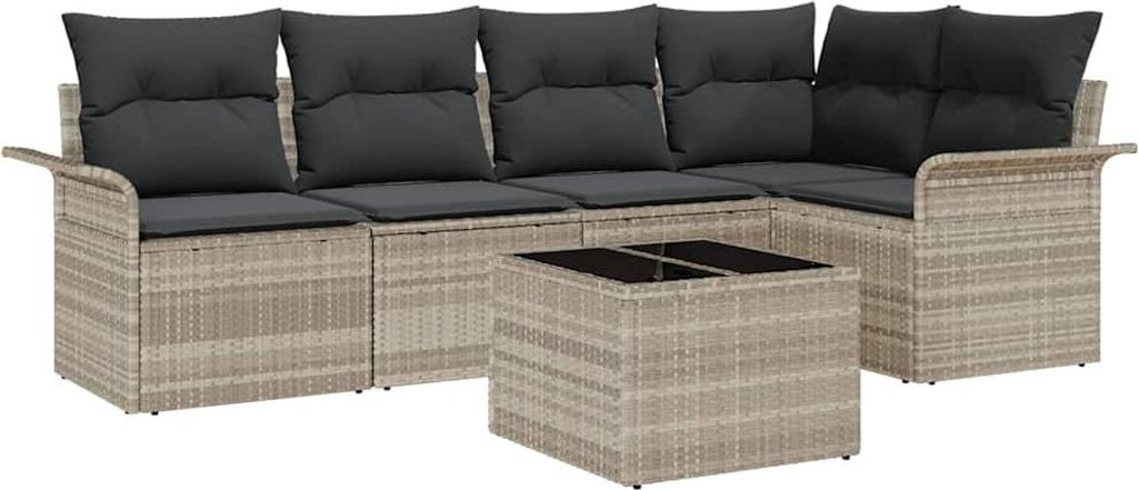 Garten-Sofa-Set mit Kissen 6 pcs Hellgrau Poly Rattan