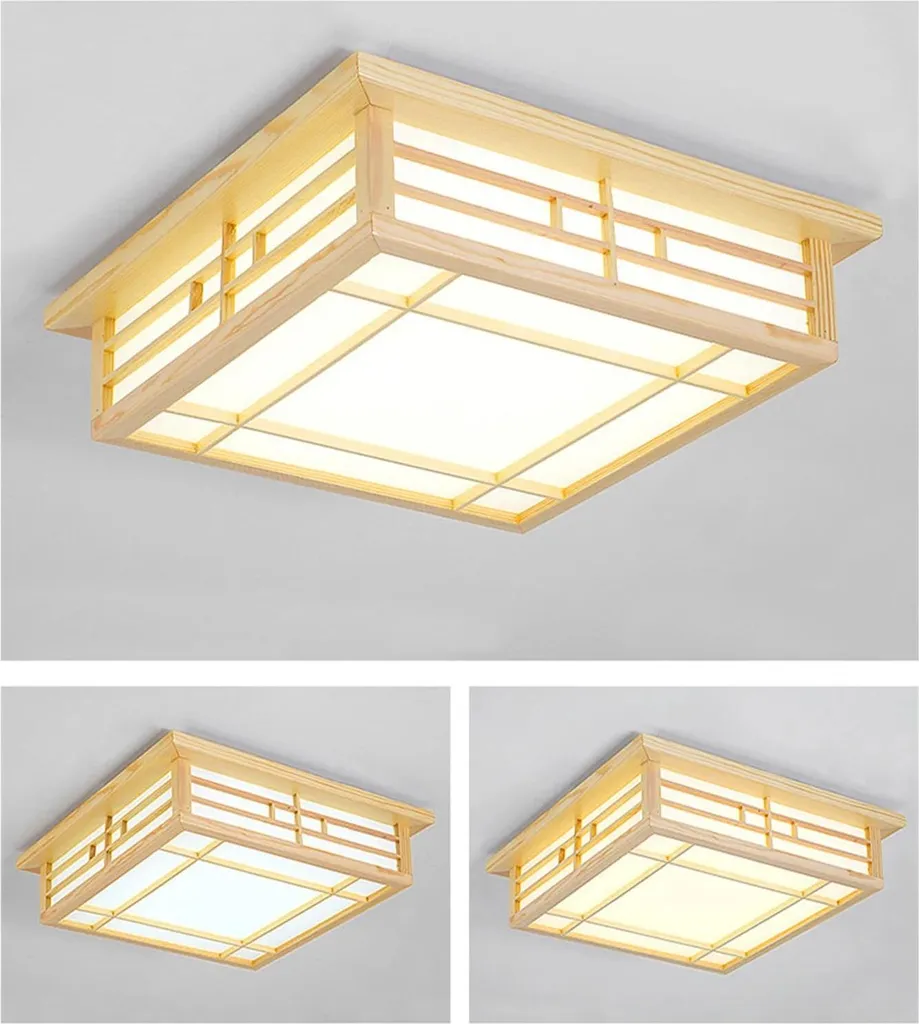 Plafonnier LED en bois massif jaune clair avec télécommande - Modèle Zen - 6