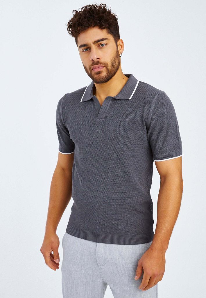Leif Nelson Polo Herren T-Shirt Feinstrick Polo LN-7345, Dunkel Grau / XXL