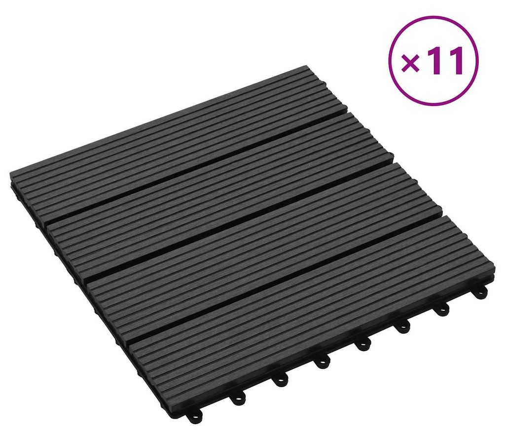 vidaXL Terrassenfliese 11 pcs Schwarz 30 x 30 cm WPC