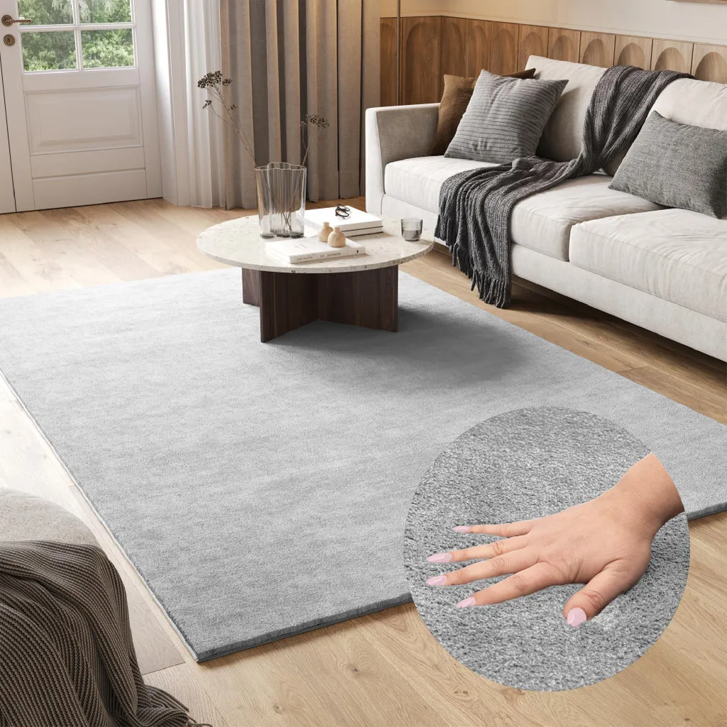 Tapis de Sol Gris Argent CUDDLE 200x290 cm - Déco Moderne Salon et Chambre