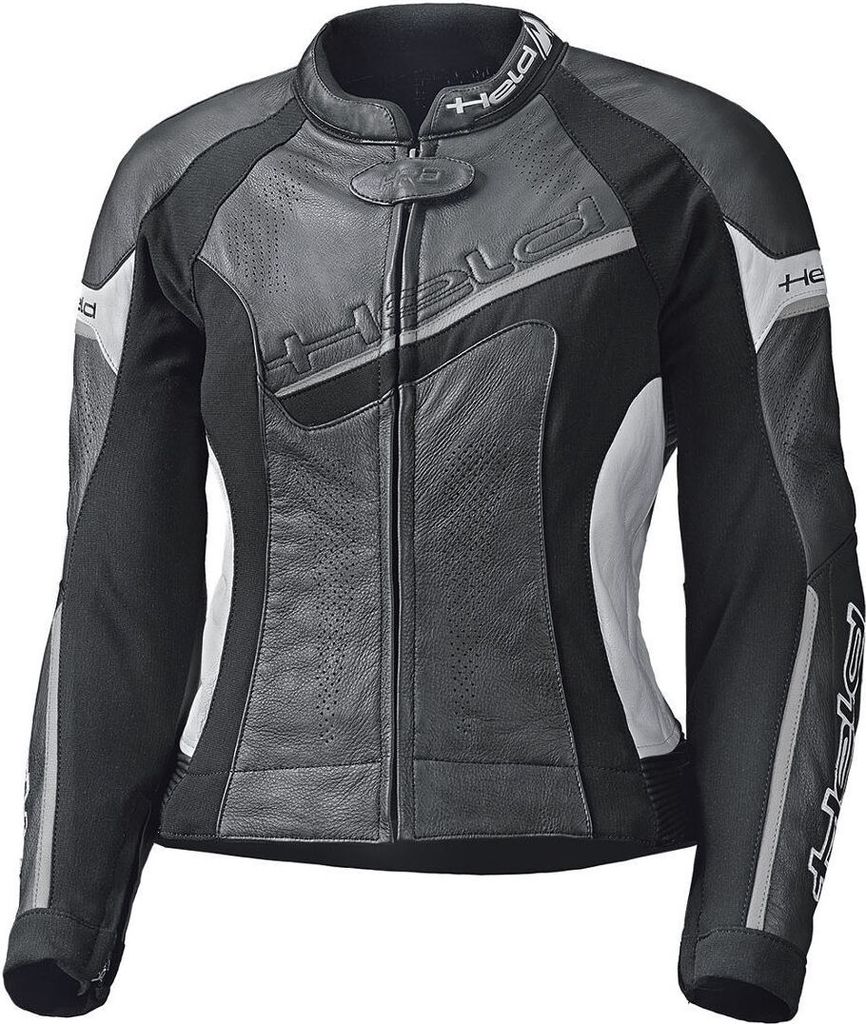 Held Debbie II perforierte Damen Motorrad Lederjacke, schwarz/weiß, 76