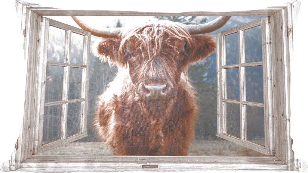 MuchoWow Zierkissen Sofakissen Wohnzimmer Dekokissen 60x40 cm Schottisches Hochlandrind - Kuh - Berg - Aussicht - Kopfkissen - Polster mit Foto