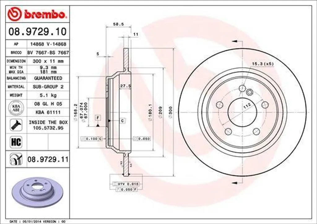 Disque de Frein Mercedes W220 Classe S - Brembo 08.9729.11 Haute Qualité