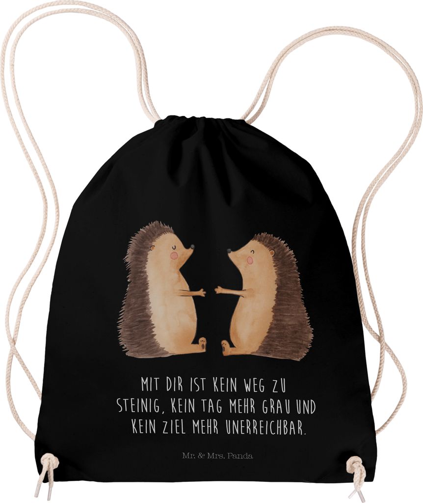Mr. & Mrs. Panda Turnbeutel Igel Liebe - Schwarz - Geschenk, sporttasche klein, Verheiratet, Jutebeutel, wander rucksack, gymnastiktasche, Hochzeit...