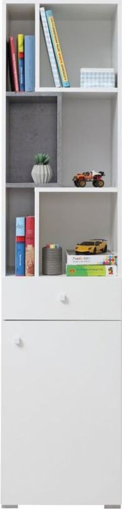 Jugendzimmer - Regal Lede 08, Farbe: Grau / Weiß - Abmessungen: 190 x 45 x 40 cm (H x B x T)