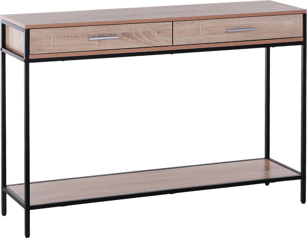 HOMCOM Konsole fš¹r Flur, Flurm?bel im Industriestil mit Schubladen und Stahlkonstruktion fš¹r Eingangsbereich, Flur, 120 x 30 x 81,5 cm, Eiche