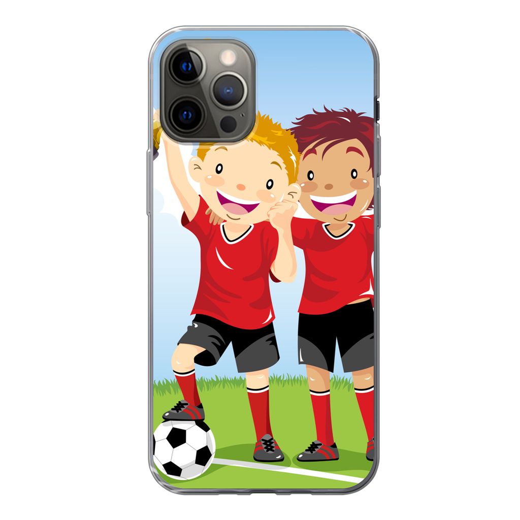 MuchoWow Handyhülle Schutzhülle Hülle für iPhone 13 Pro Eine Illustration von zwei Fußballspielern, die einen Preis gewonnen haben - Jungen ...